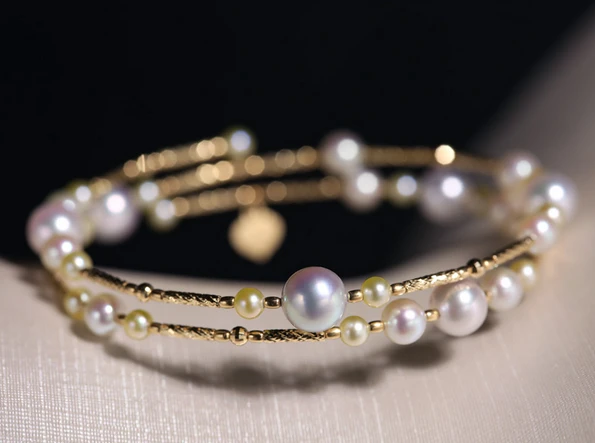 Wholesale Fashion 18K Rose Gold Plated Pearl Two Layers Chain Bracelet for Lady