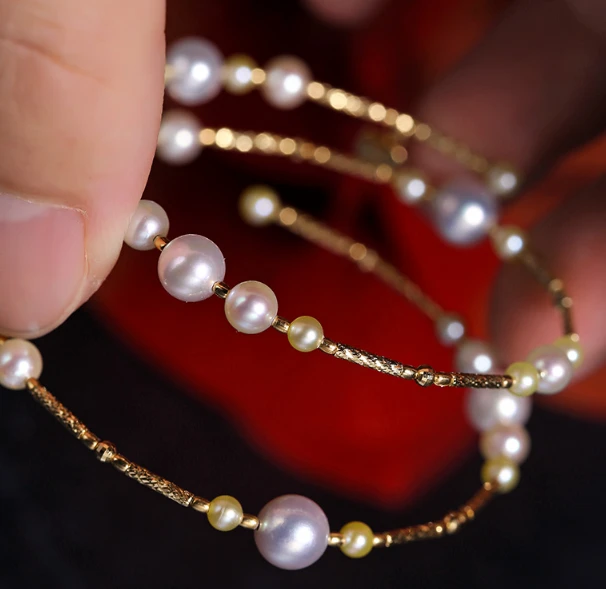 Wholesale Fashion 18K Rose Gold Plated Pearl Two Layers Chain Bracelet for Lady