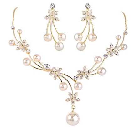 Wholesale Pearl Flower Filigree Bridal Necklace Earrings Set Ivory Color