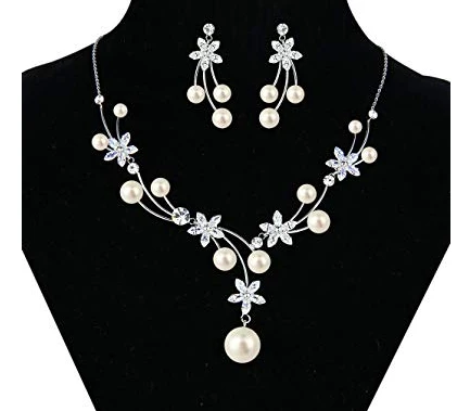 Wholesale Pearl Flower Filigree Bridal Necklace Earrings Set Ivory Color