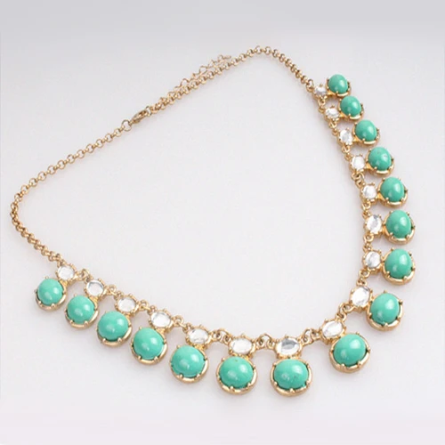 Wholesale cute turquoise choker alloy necklace gold chain colorful resin choker jewelry made in china