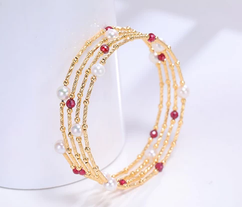 China Woman Fashion Accessories Freshwater Pearls Adjustable Size 18K Gold Bangle Bracelet Manufacturer Hersteller