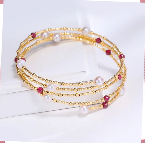 Woman Fashion Accessories Freshwater Pearls Adjustable Size 18K Gold Bangle Bracelet Manufacturer