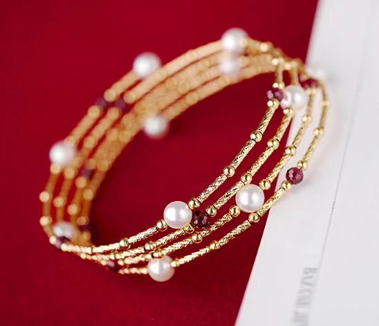 Woman Fashion Accessories Freshwater Pearls Adjustable Size 18K Gold Bangle Bracelet Manufacturer