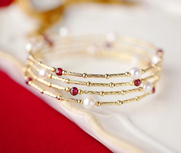 Woman Fashion Accessories Freshwater Pearls Adjustable Size 18K Gold Bangle Bracelet Manufacturer