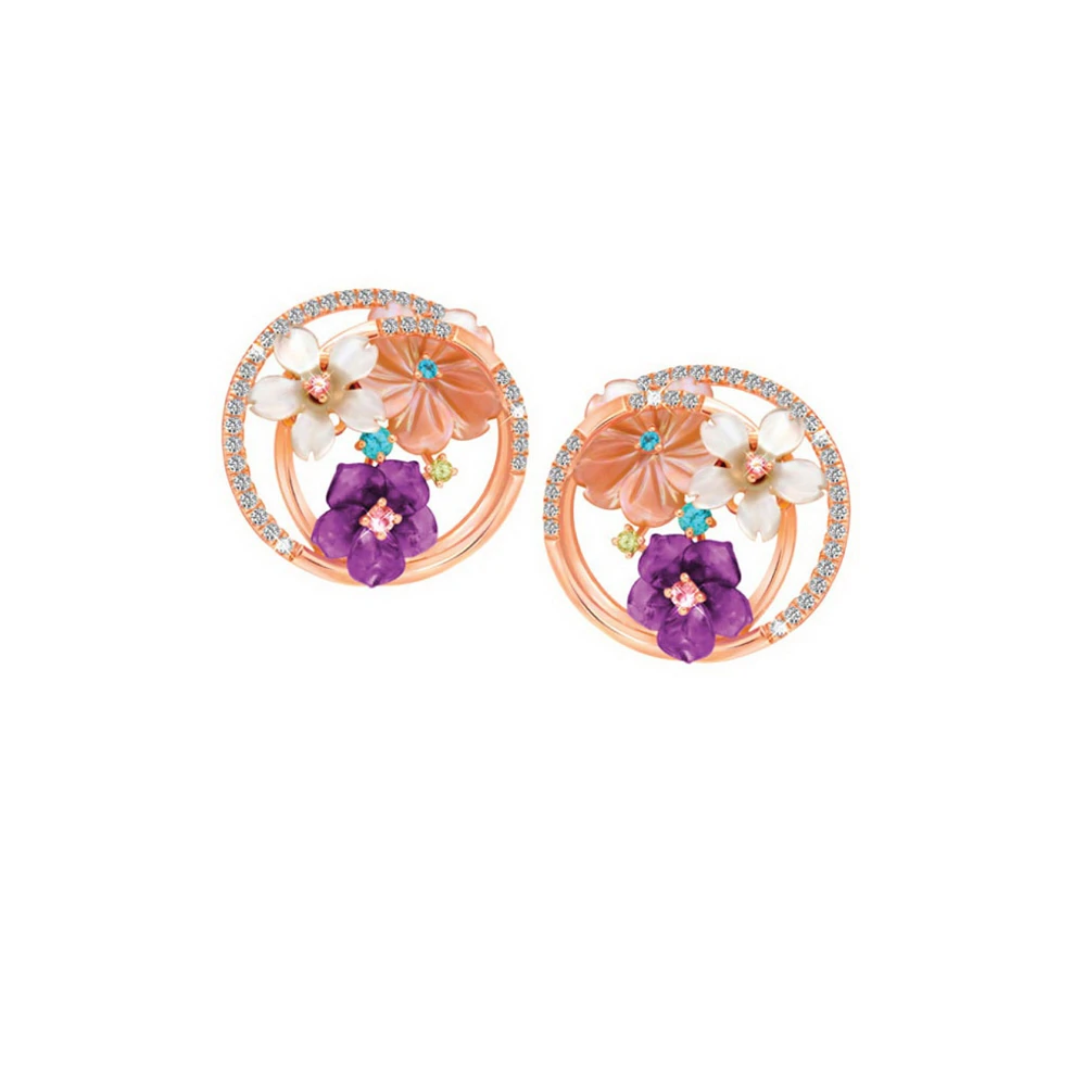 Women Jewelry Alloy Crystal Resin Jewelry Rose Gold Plated Jewelry Necklace Stud Earrings Sets N1010