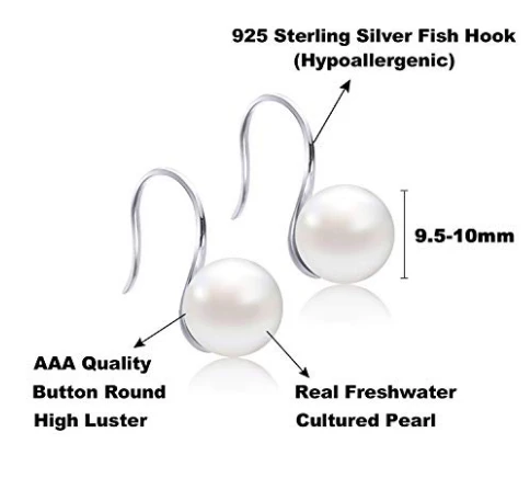 Women's Classical White Freshwater Cultured Pearl Dangle Earrings Shenzhen Factory