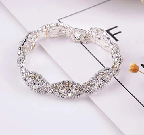 Womens Silver Plated White Clear Rhinestone Crystal Bracelet Jewelry Supplier