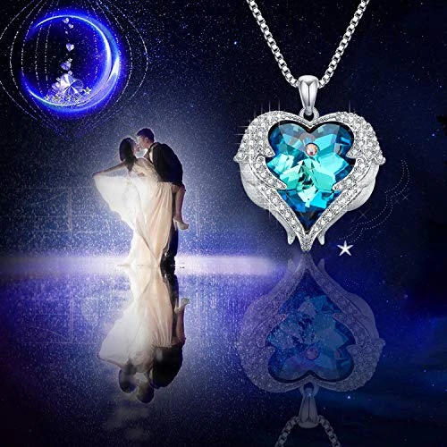 바다의 귀여운 블루 다이아몬드 심장 펜던트 최초의 목걸이 신부의 크리스탈 쥬얼리