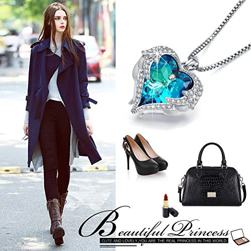 바다의 귀여운 블루 다이아몬드 심장 펜던트 최초의 목걸이 신부의 크리스탈 쥬얼리