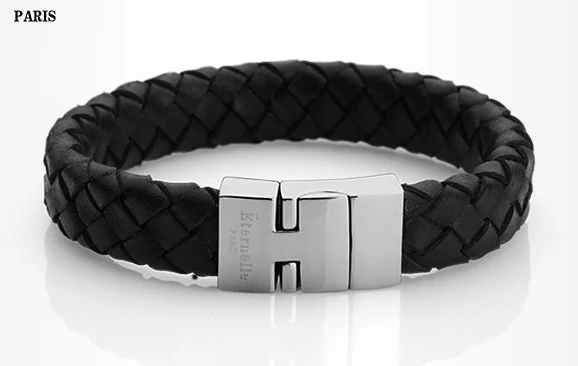 wholesale custom fashion magnetic clasp handmade genuine mens leather bracelet manufacturer China