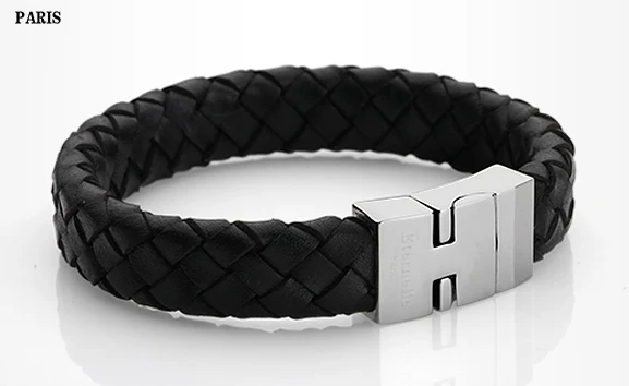 wholesale custom fashion magnetic clasp handmade genuine mens leather bracelet manufacturer China