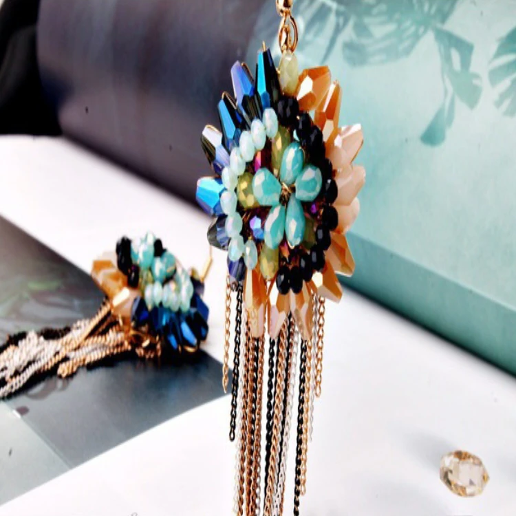 wholesale fashion jewelry tassle drop silk thread earring,earring factory china,latest model fashion colorful tassle earrings