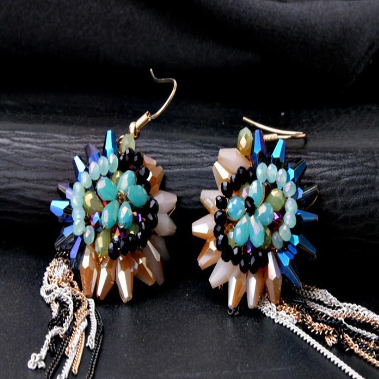 wholesale fashion jewelry tassle drop silk thread earring,earring factory china,latest model fashion colorful tassle earrings