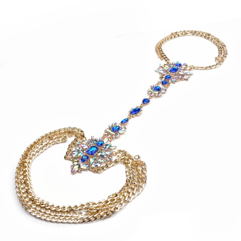 women colorful crystal boheian waist body chain
