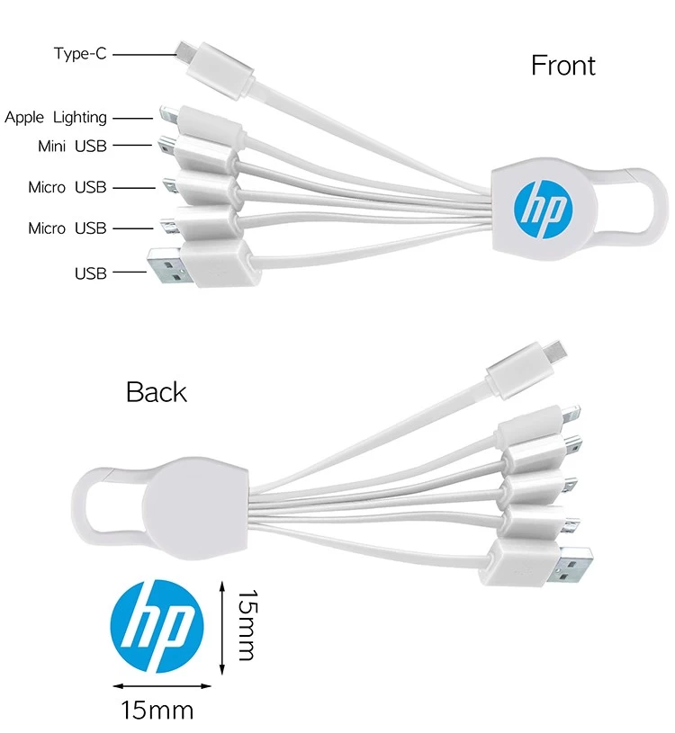 Clip de mousqueton de marque multi-fonction 6 en 1 câble de charge USB avec  logo