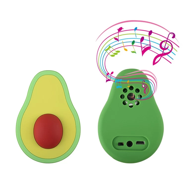 China Custom 2D fruit avocado moulded silicone pvc Bluetooth wireless speakers manufacturer