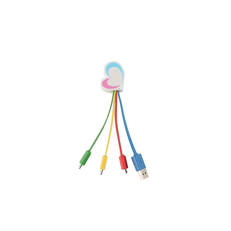 Çin Özel Ismarlama Yumuşak PVC Kalp şeklinde Çoklu USB şarj kablosu adpaters üretici firma
