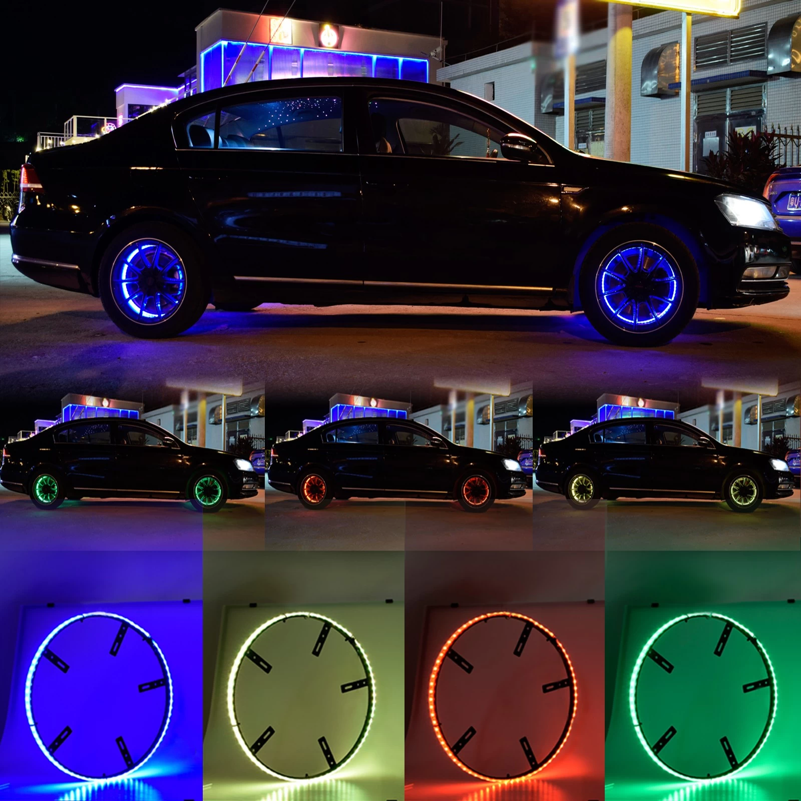 中国 Unionlux 14.5" 15.5inch LED Wheel Ring Light Kit RGB LED Wheel Ring Light Kit Tire Lights Turn Signal And Braking Function Can Controlled By Bluetooth Multi Mode Color Waterproof メーカー