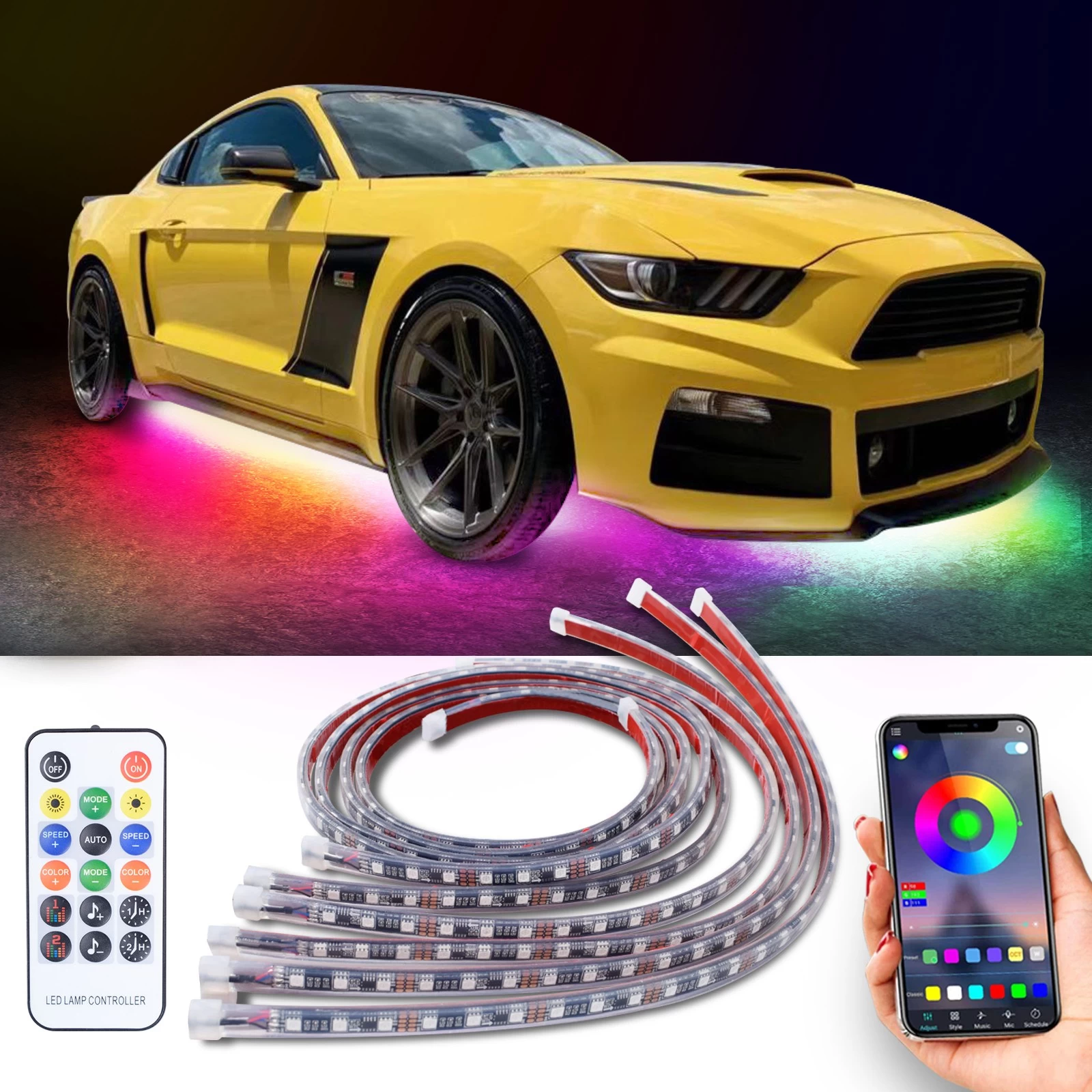 Unionlux Car Underglow Lights, 6 Pcs Bluetooth Led Strip Lights with Dream Color Chasing, APP Control 12V Underbody Lights, Waterproof Underglow Led Light Kit for Cars, Trucks, Boats