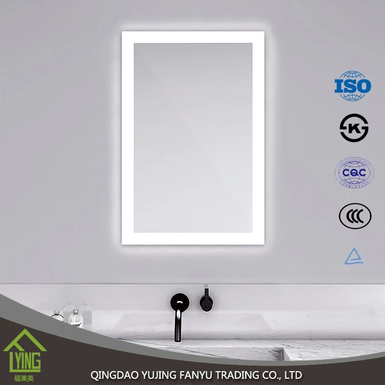 الصين مرآة تصميم جديد مع الصمام الخفيفة الحمام ديكور مرآة الفضة 3 ملم الزجاج المصقول الصانع