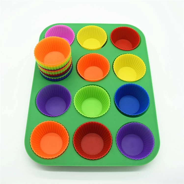 100% Food Grade Silicone Cupcake Liners / Baking Cups - 12 pieces Muffin Molds