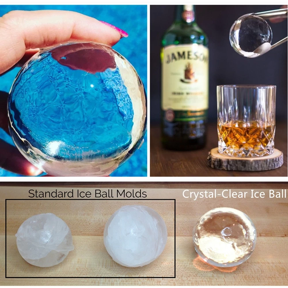 2 Cavity Crystal Clear Ice Ball Maker Molds, FDA Silicone Sphere Ice Ball Maker Mold