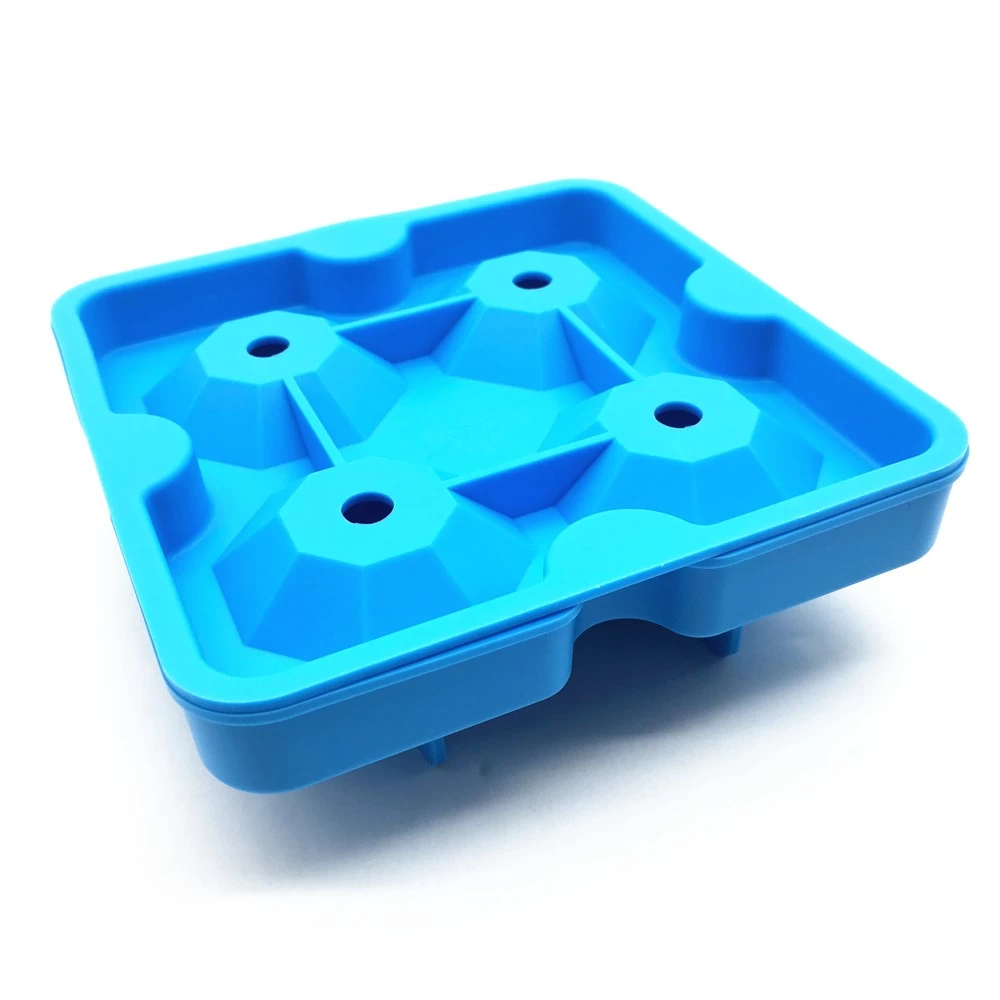 2017 New Arrival ! 4 Cavity Silicone Diamond Ice Cube Mold Tray with Mini Funnel