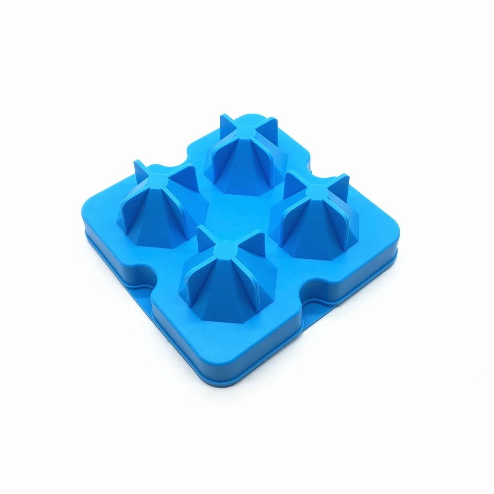 2017 New Arrival ! 4 Cavity Silicone Diamond Ice Cube Mold Tray with Mini Funnel