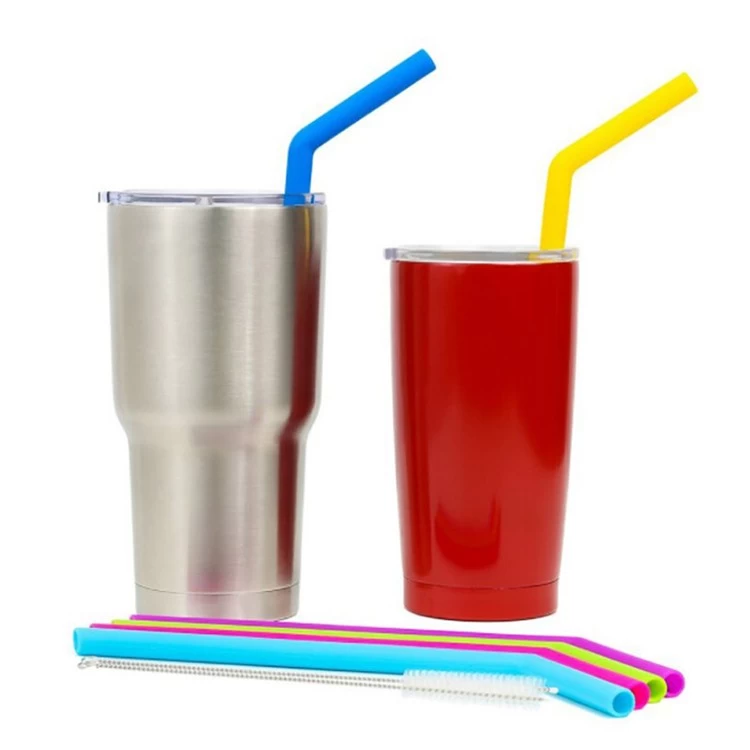 6pcs/set BPA Free Silicone Drinking Straws Flexible Silicone Straws with Cleaning Brushes