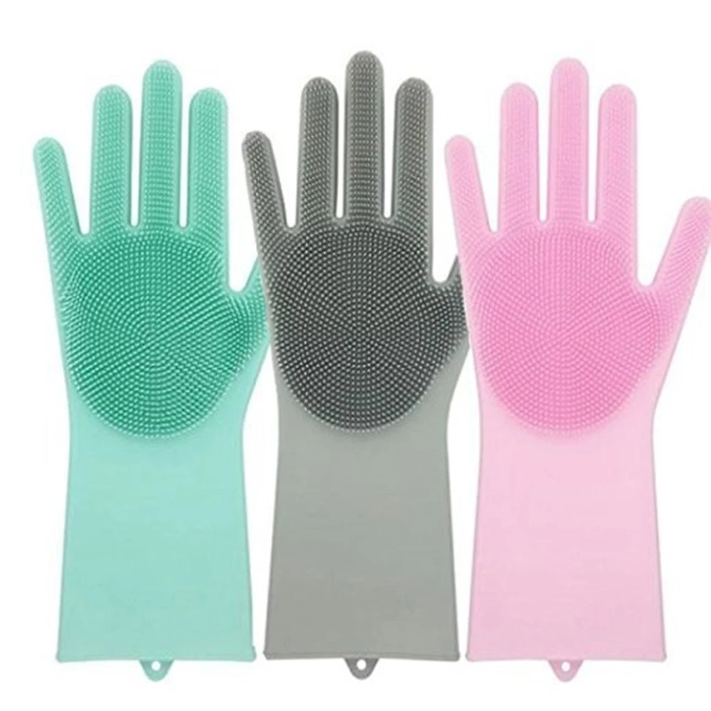 Amazon Hot Selling Reusable Magic Silicone Gloves with Wash Scrubber - Silicone Dishwashing Gloves