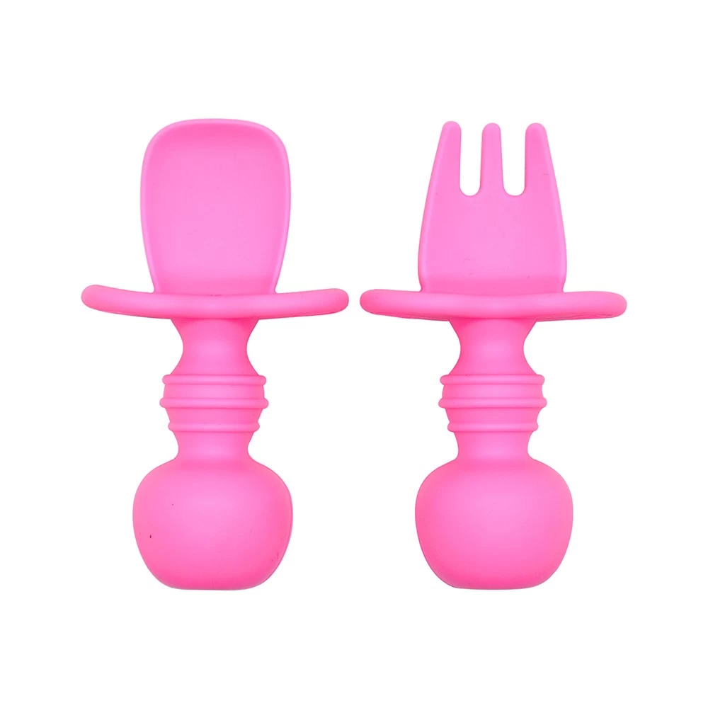 Benhaida Silicone Chewtensils,Silicone Training Utensils, Baby Fork and Spoon Set