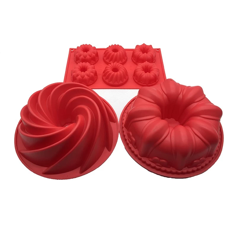Chinese Supplier FDA Silicone 9.5 inch Large Spiral Bundt Cake pan, with 2 shapes wholesale