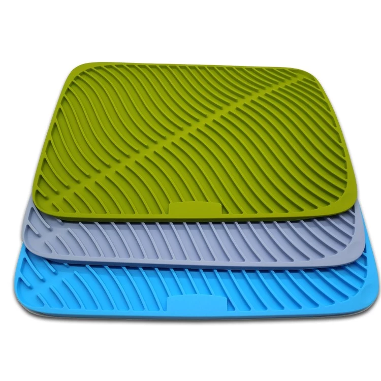 Durable Silicone Dish Drying Mat, Deep Groove Silicone Drying Mat Pad with Dish Sponge Brush