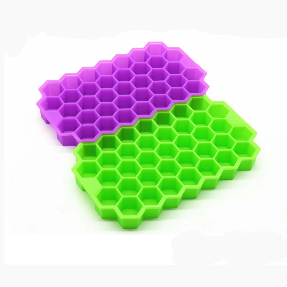Easy Release 37 Cavity Bee Honeycomb Silicone Ice Cube Tray with Lid,Frozen Mini Ice Cube Chocolate Maker