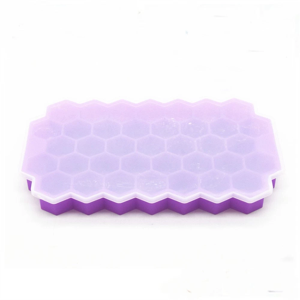 Easy Release 37 Cavity Bee Honeycomb Silicone Ice Cube Tray with Lid,Frozen Mini Ice Cube Chocolate Maker