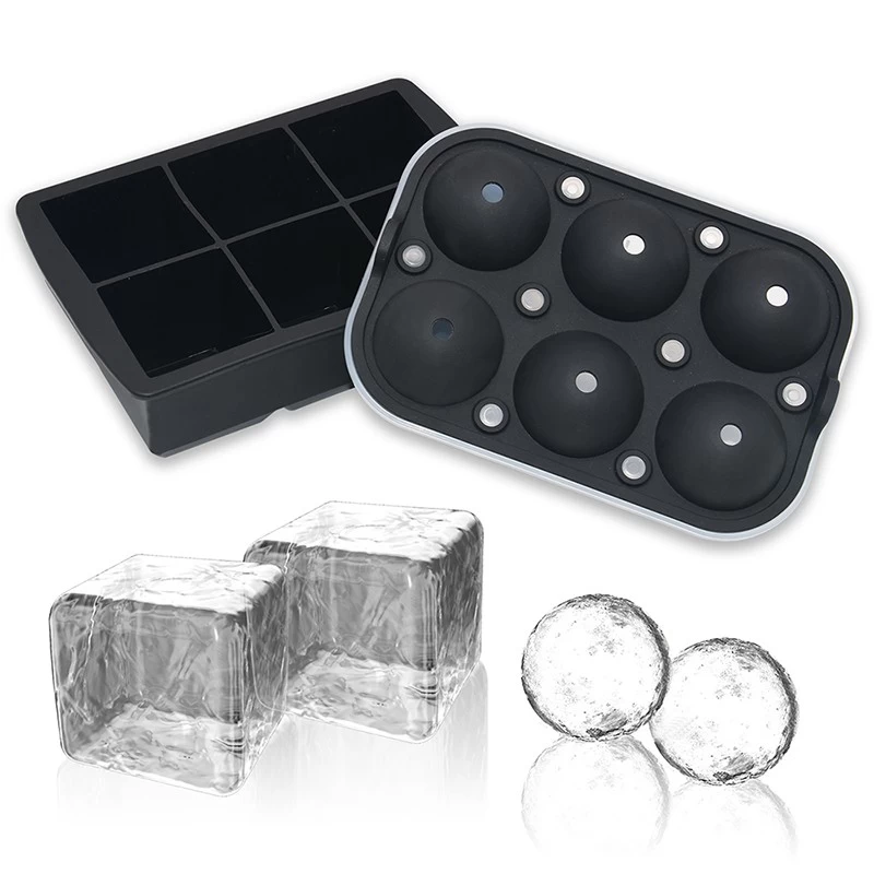 Easy Release large 6 cavity Square Ice Cube tray BPA free 6 cavity Silicone Ice Mold maker with lid For Alcoholic Beverages
