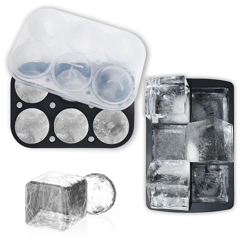 Easy Release large 6 cavity Square Ice Cube tray BPA free 6 cavity Silicone Ice Mold maker with lid For Alcoholic Beverages