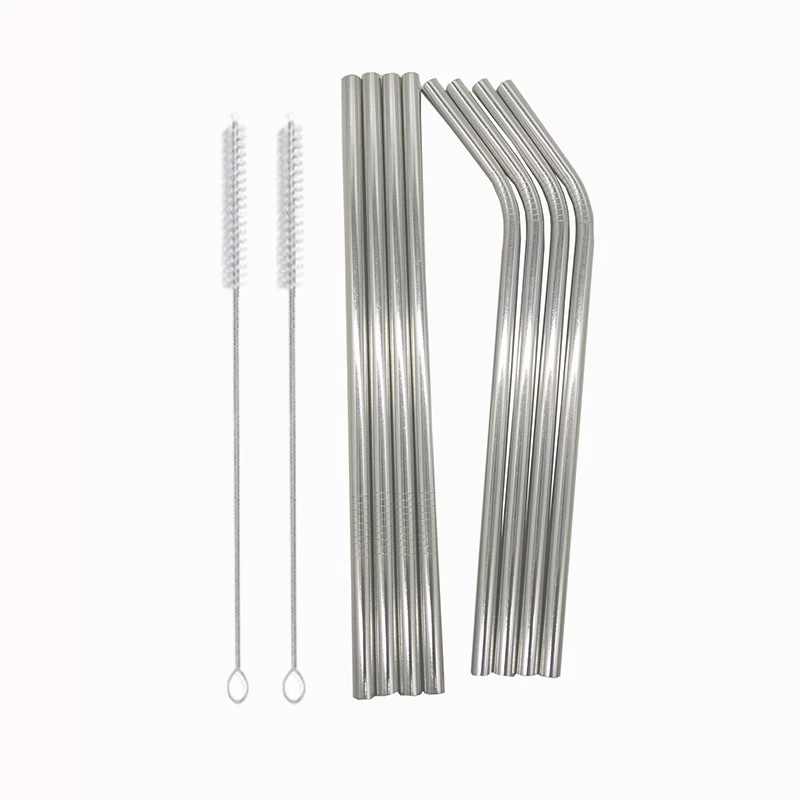 Eco-friendly Reusable 8 Pack 304 Stainless Steel Drinking Straws with Cleaning Brush