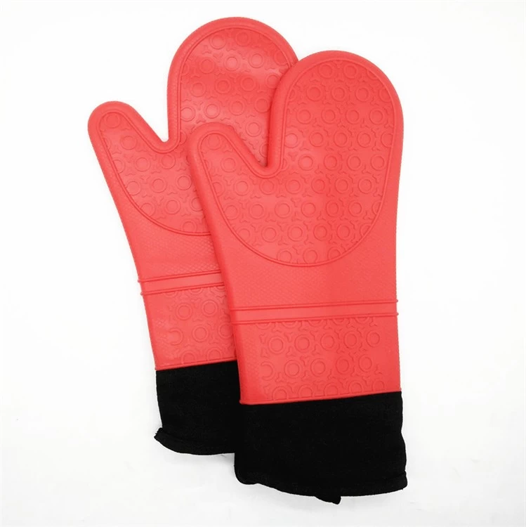 Extra Long Professional Silicone Oven Mitts with Cotton Liner,1 Pair Heat Protection Cooking Gloves