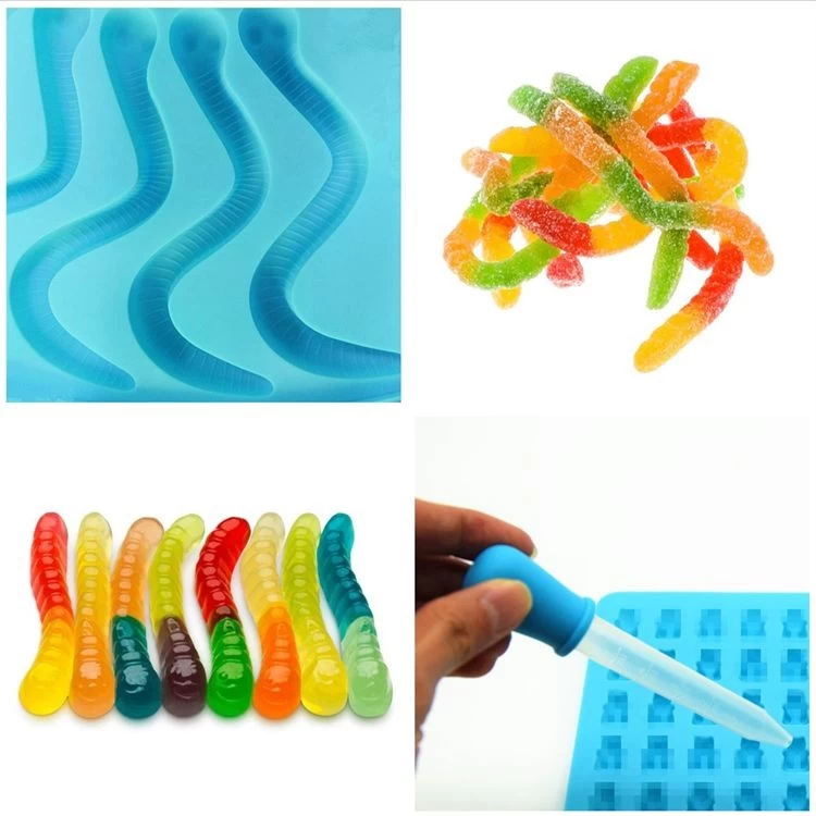 Food Grade Gummi Candy Mold, FDA Silikon Gummibärchen Worms Candy Mold, Gummibärchen Worm Silikon Formen mit Pipetten