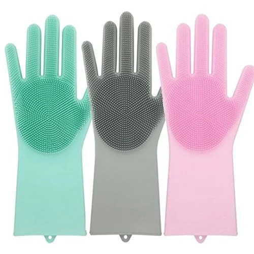 Magic Reusable Silicone Gloves with Cleaning Scrubber Great for dish wash Cleaning