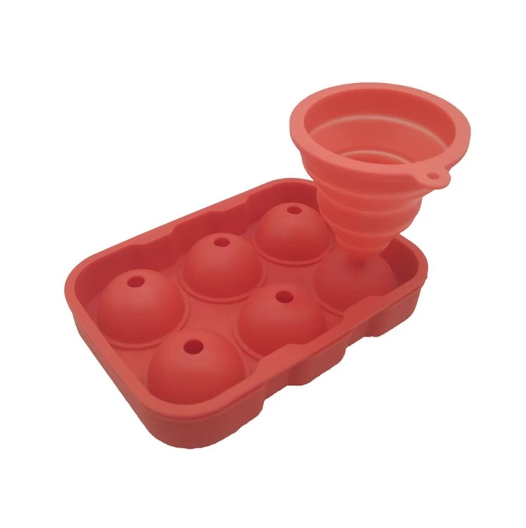 Manufacturer 4 6 Cavity Ice Ball Mold,BPA Free Silicone Round Ice Cube Tray with Funnel