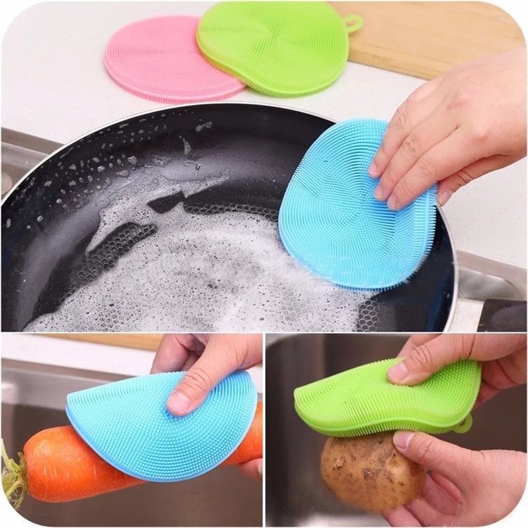 Multipurpose Reusable Silicone Kitchen Cleaning Brush Washing Scrubber Sponge