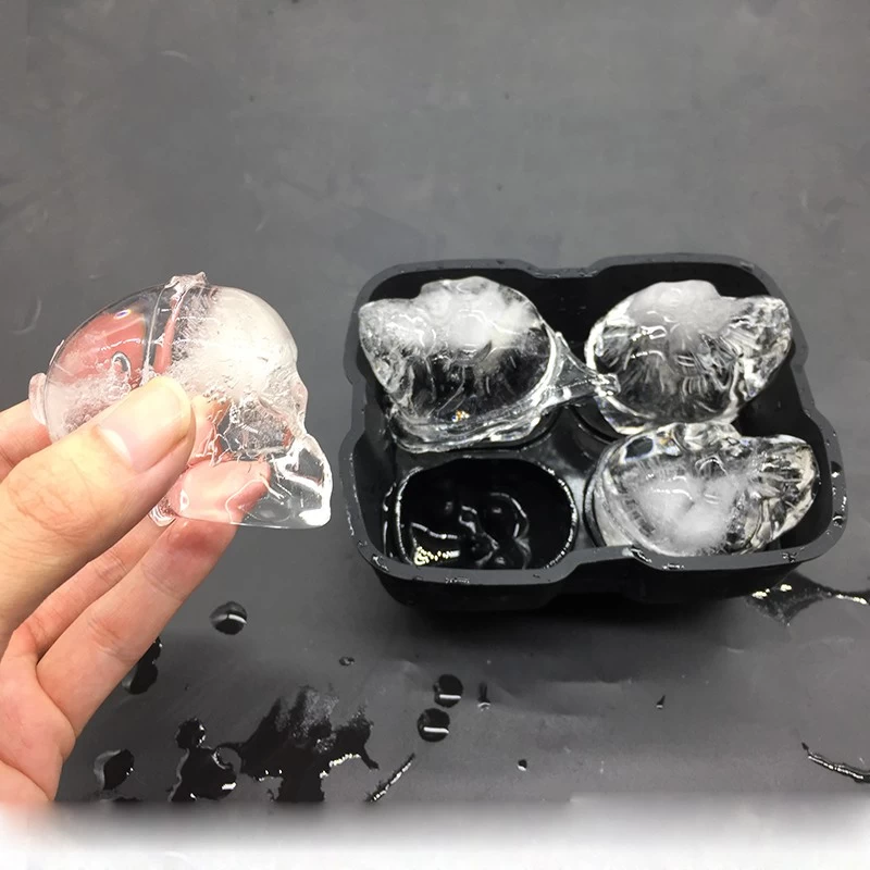 New Arrival FDA Silicone Skull ice ball mold, 4 Cavity 3D Ice Skull Silicone mold wholesale