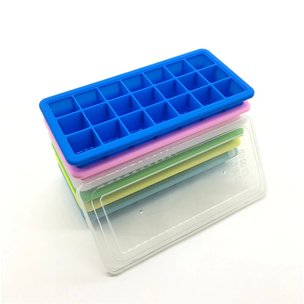 New arrival ! Food grade 21 cavity Silicone ice cube tray with plastic lid