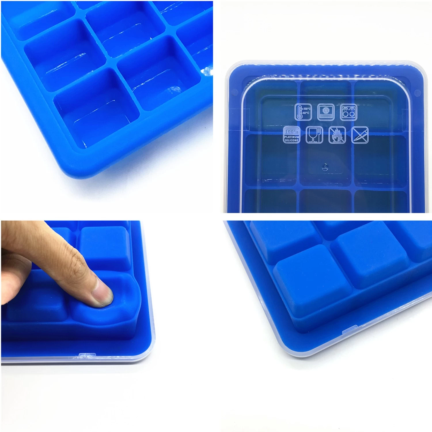 New arrival ! Food grade 21 cavity Silicone ice cube tray with plastic lid