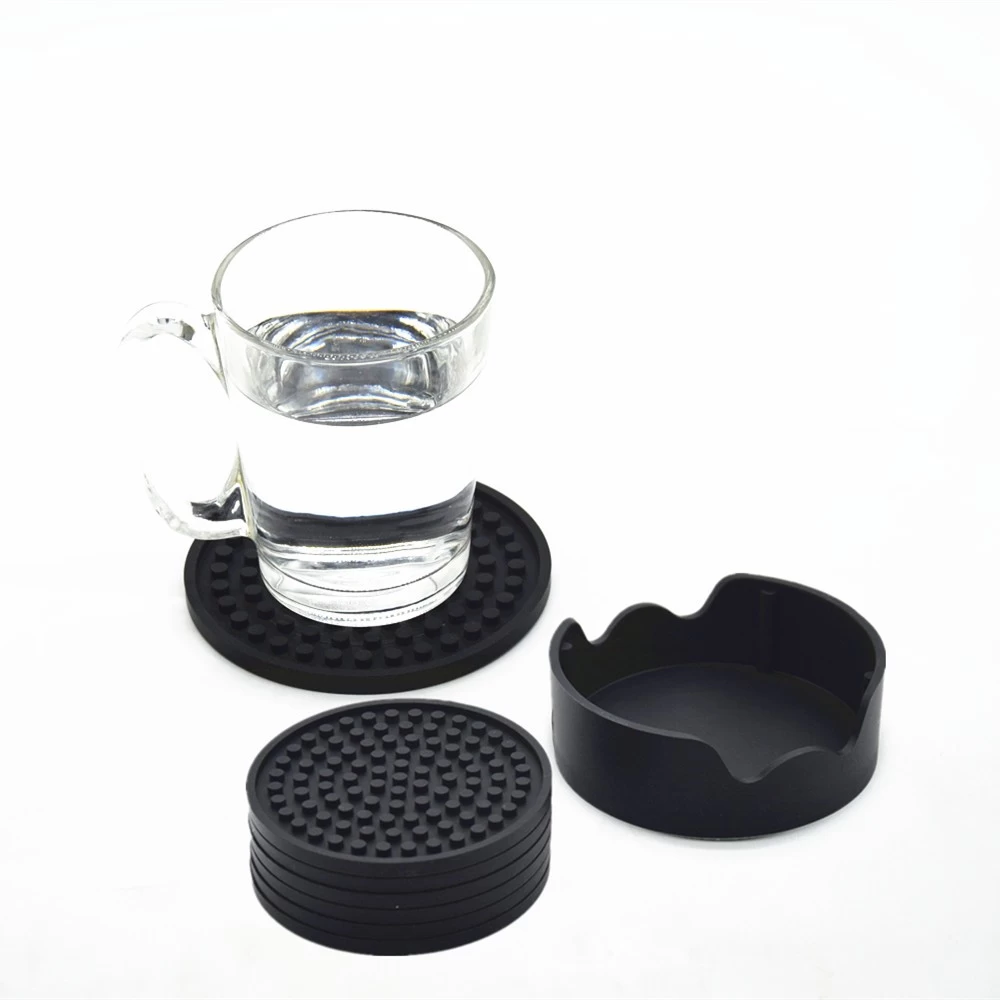 Non Slip Good Grips Silicone Drink Coaster with Holder Set of 6