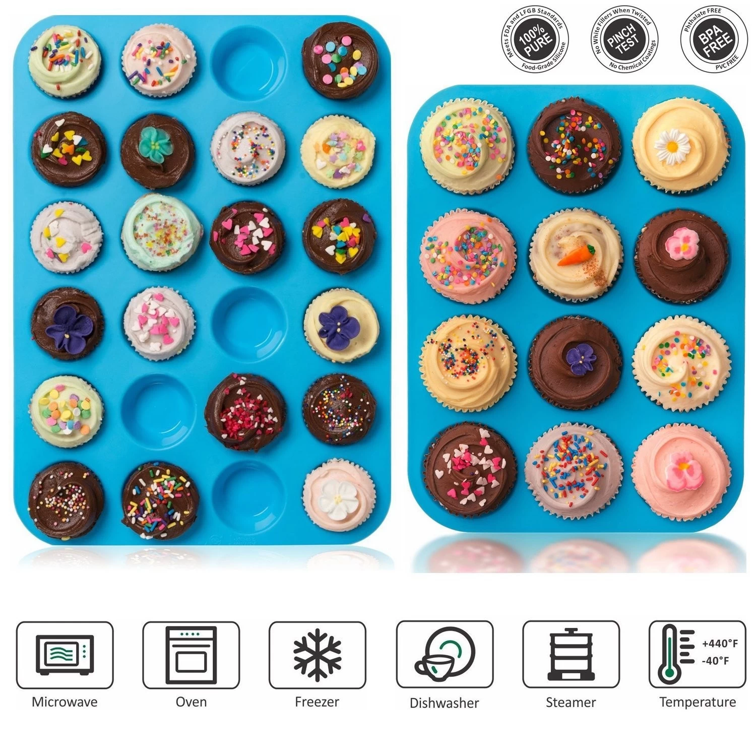Nonstick Bakeware Silicone Muffin Cupcake Baking Pan, Silicone Baking Mold for Cupcakes, Muffins & Mini Cakes