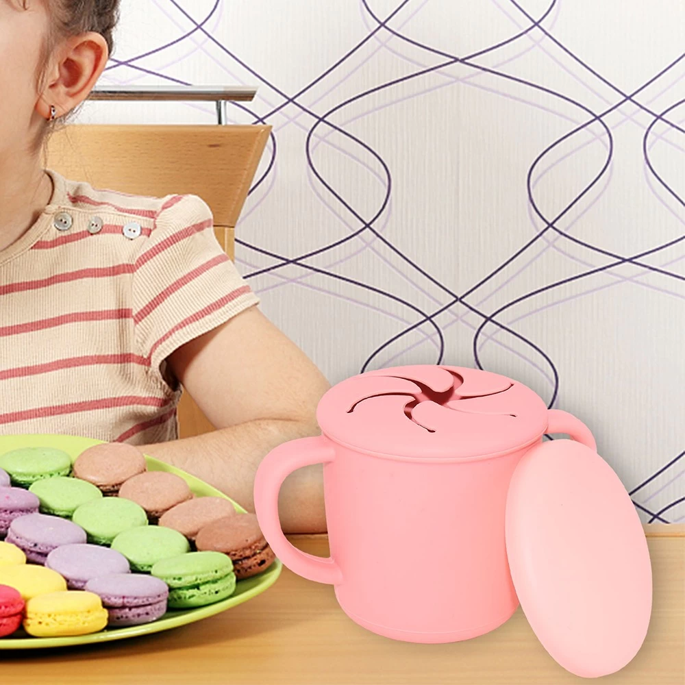 Réutilisable 100% Silicone Baby Snack Contenants Lave-vaisselle Coffre-fort Silicone Toddler Proof Shanp Coupe de collation avec poignée